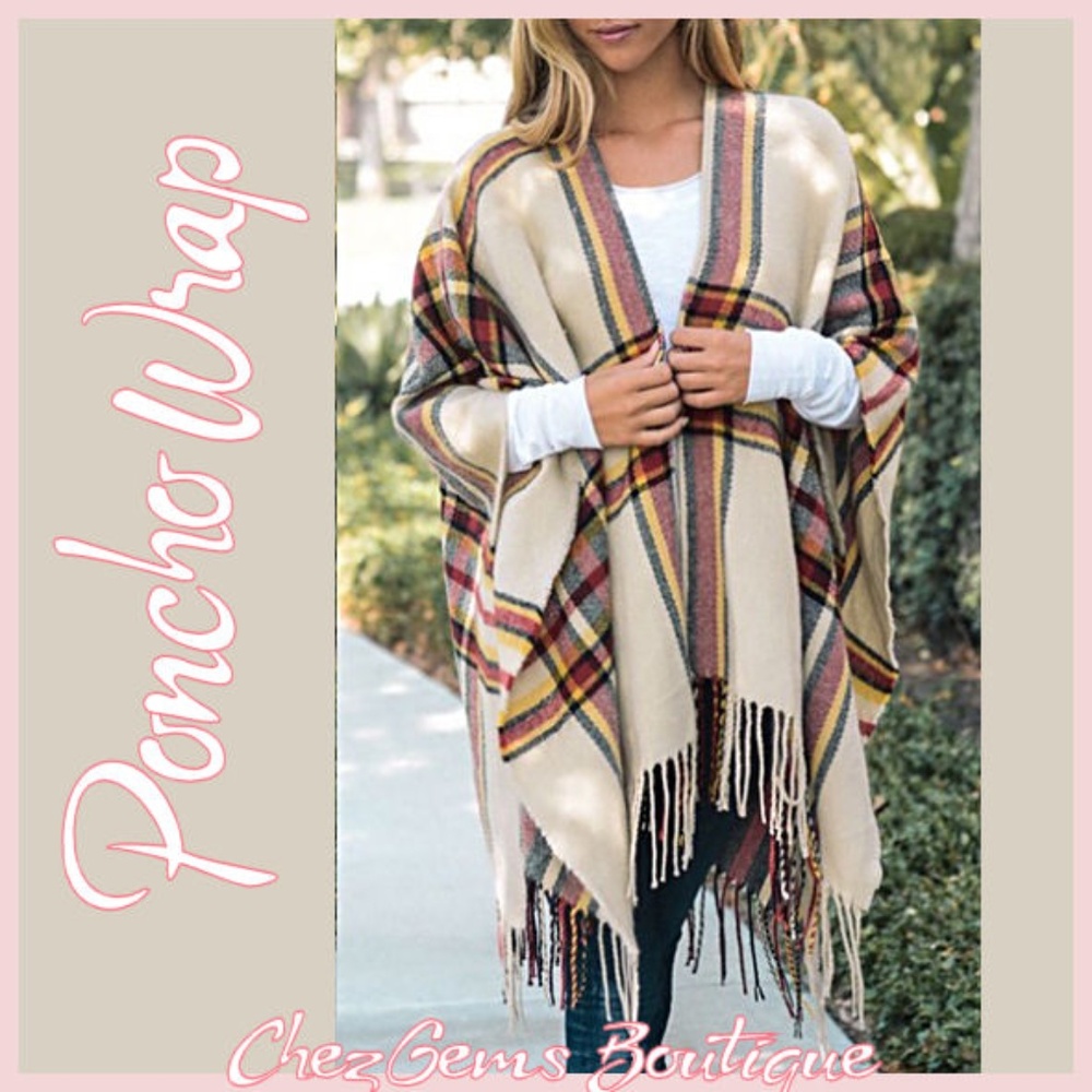 ⚠️SALE NWT Plaid Vail Poncho Knitted Wrap Ruana One Size Fits All